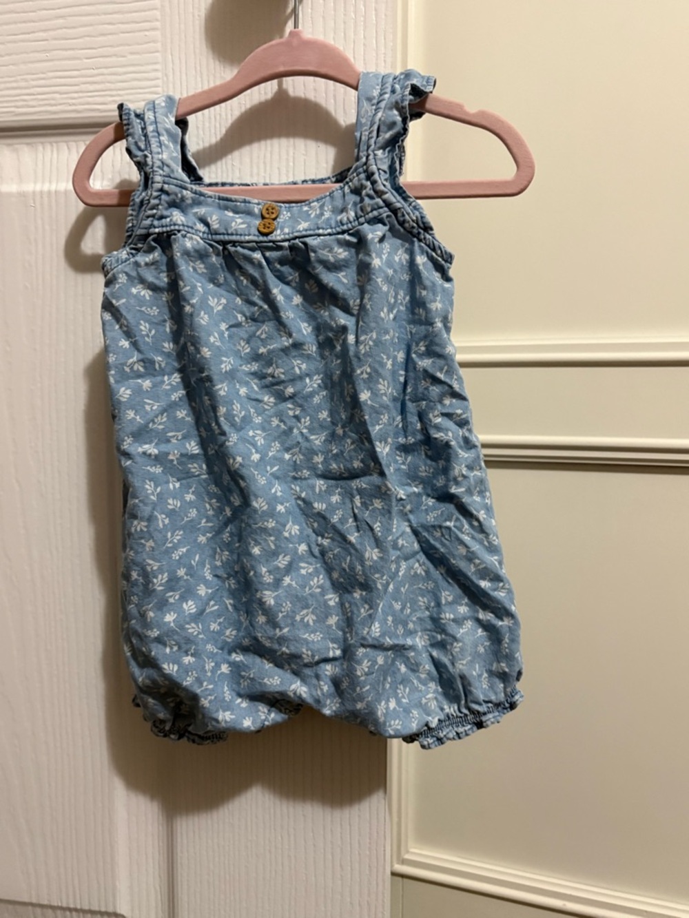 Carter's Light Blue Floral Button Baby Romper